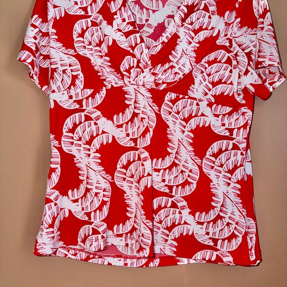Rafaella Women's Short Sleeve Wrap Front Red White Floral Blouse Top Size Medium - Picture 6 of 9